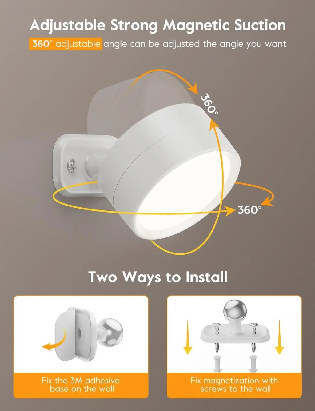 LED Magnetic Wall Sconce Light | Rechargeable Dimmable Wall-Mounted Lamp with Remote & 360° Rotation