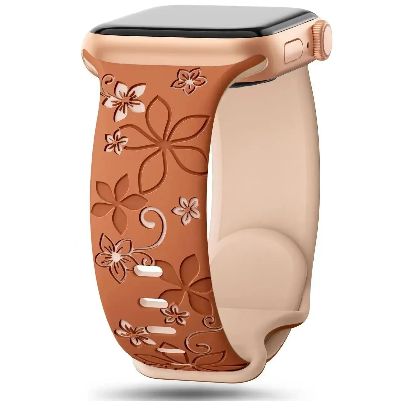 Floral Engraved Silicone Band for Apple Watch | Two-Tone Designer Replacement Strap for Series 1-11, SE & Ultra (38mm - 49mm)