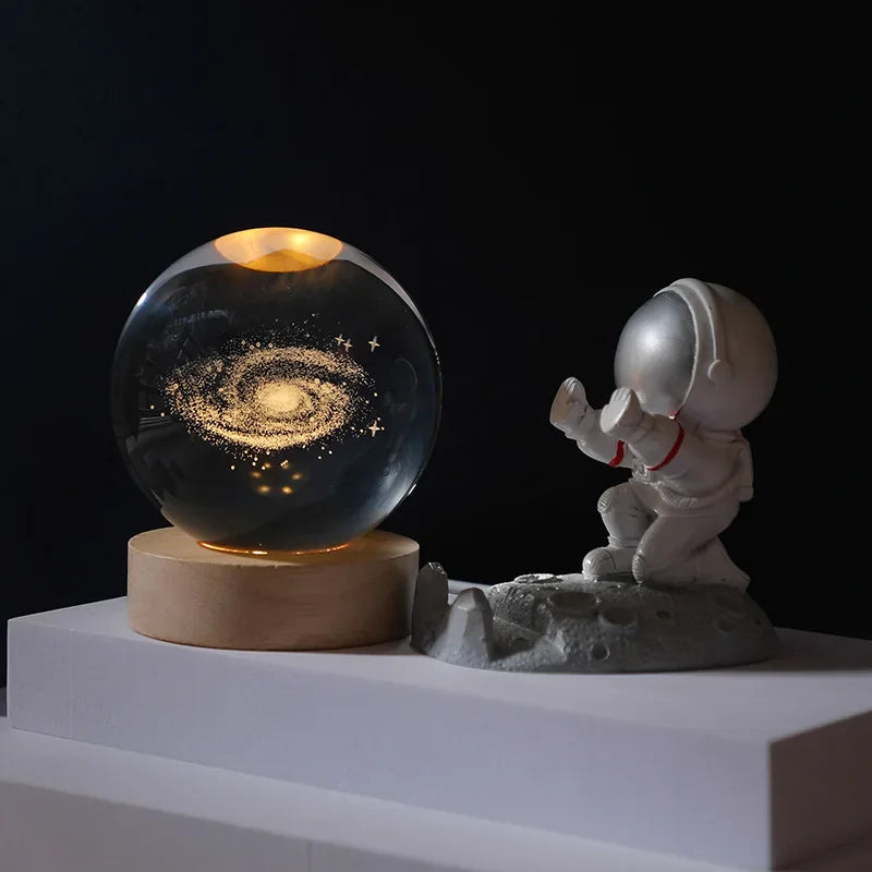 USB LED Galaxy Crystal Ball Night Light – 3D Moon Lamp Home Decor