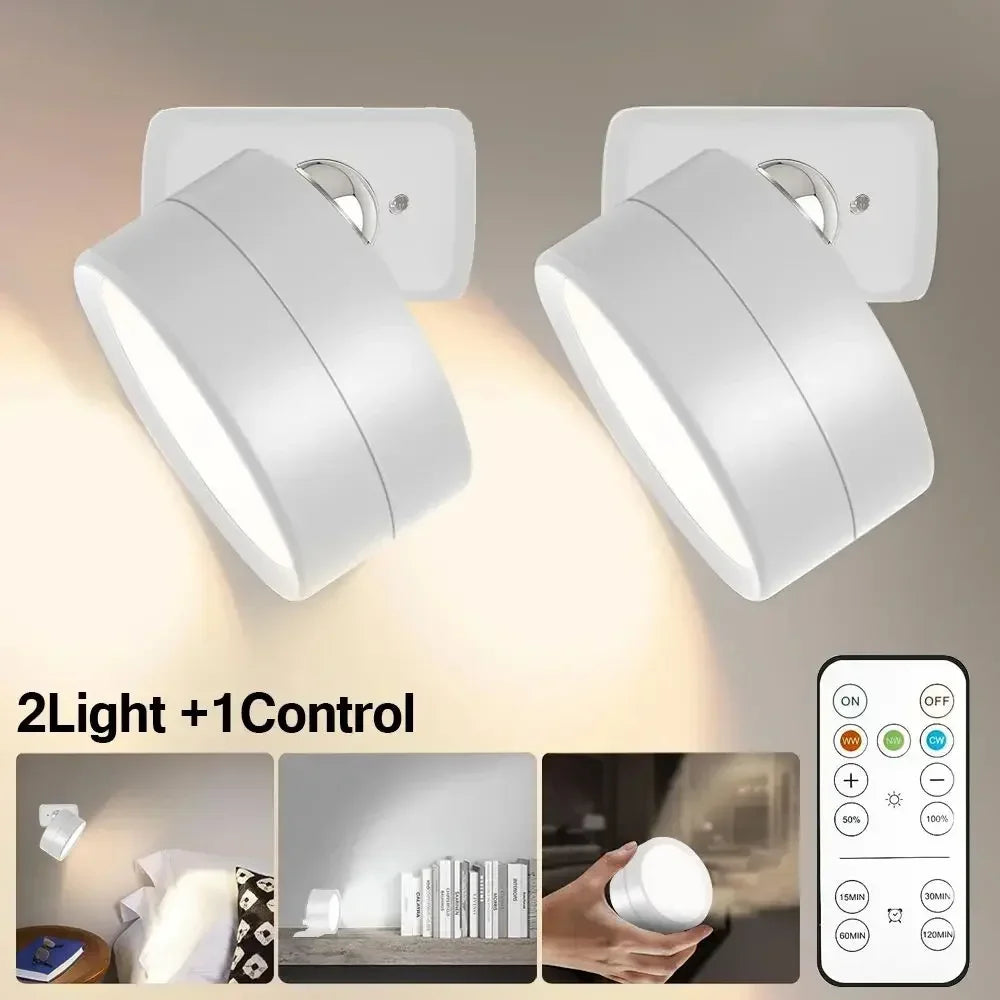 LED Magnetic Wall Sconce Light | Rechargeable Dimmable Wall-Mounted Lamp with Remote & 360° Rotation