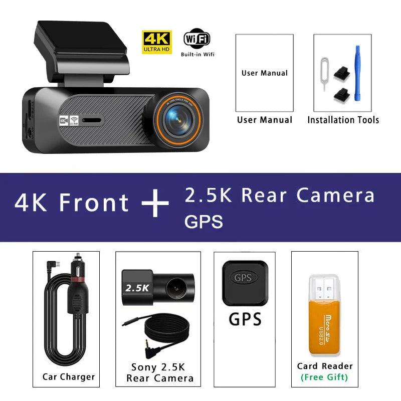 MAXTOSS 4K Dual Dash Cam with ADAS & GPS | 5G WiFi Front 4K + Rear 2.5K Night Vision Smart Car DVR