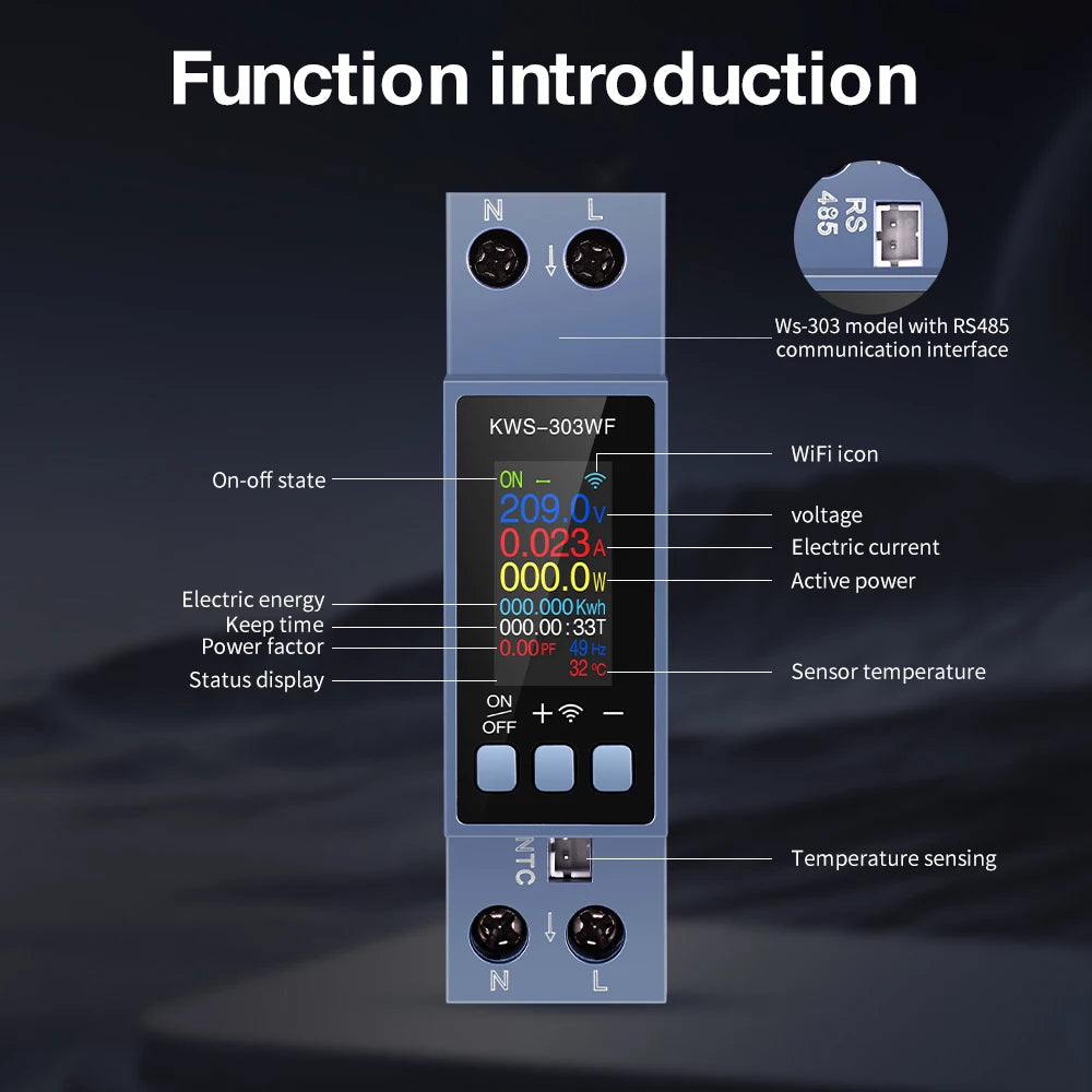 KWS-303 Tuya WiFi Smart Power Meter | 8-in-1 DIN Rail Voltage, Current & Electricity Monitor