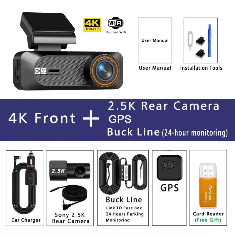 Maxtoss Ultra HD 4K Dual Camera Portable Car DVR | WiFi Dash Cam with ADAS & GPS Tracking