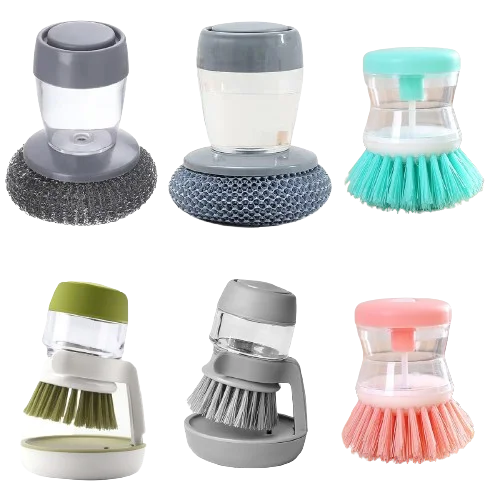 Household Cleaning Brush 2-in-1 Handle Set | Dishwashing Scrubber with Removable Liquid Soap Dispenser
