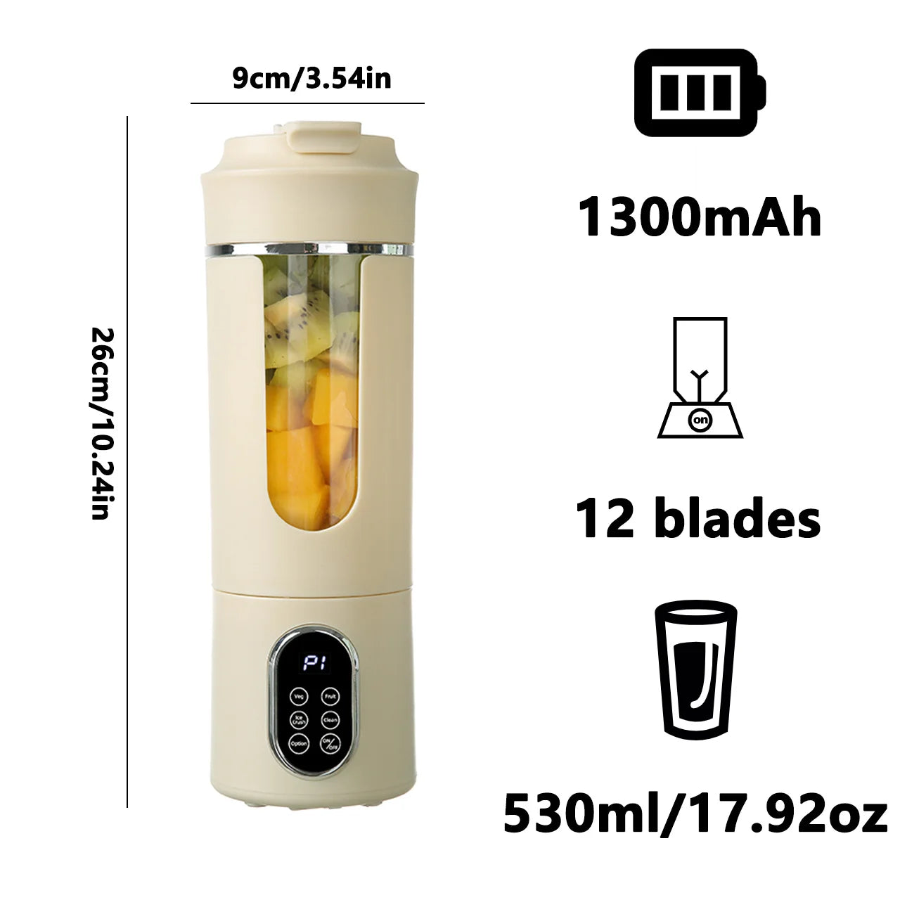 New 530ml Portable Juicer Wireless USB Charging Crushed Ice Electric Blender