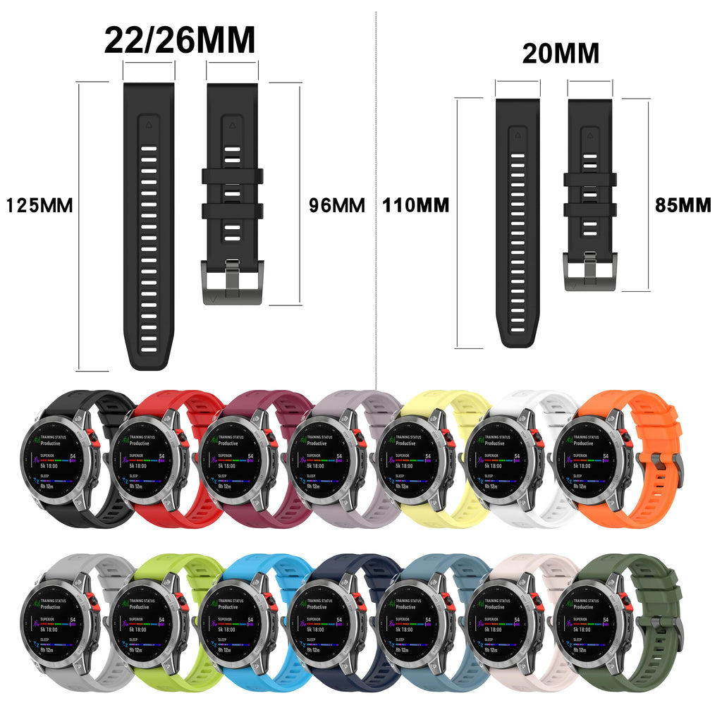 Premium QuickFit Silicone Sport Band for Garmin Fenix 7/6/5 Series | Durable Replacement Strap (20mm, 22mm, 26mm)