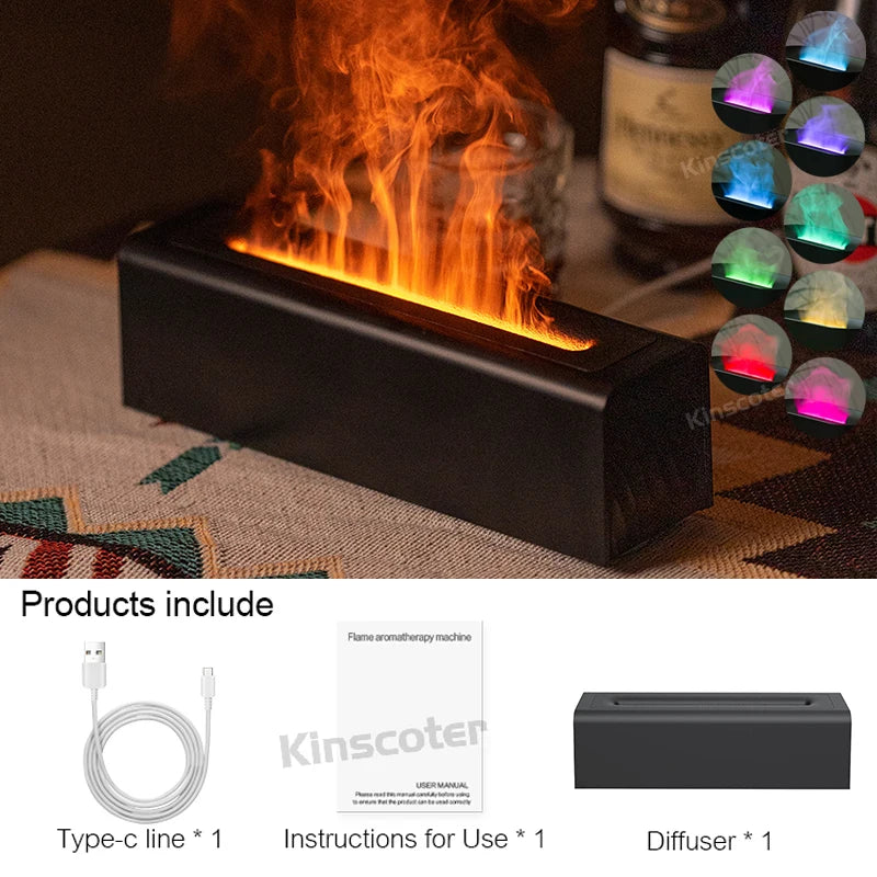 KINSCOTER Flame Essential Oil Aroma Diffuser | Ultrasonic Cool Mist Air Humidifier with RGB Realistic Fire Light