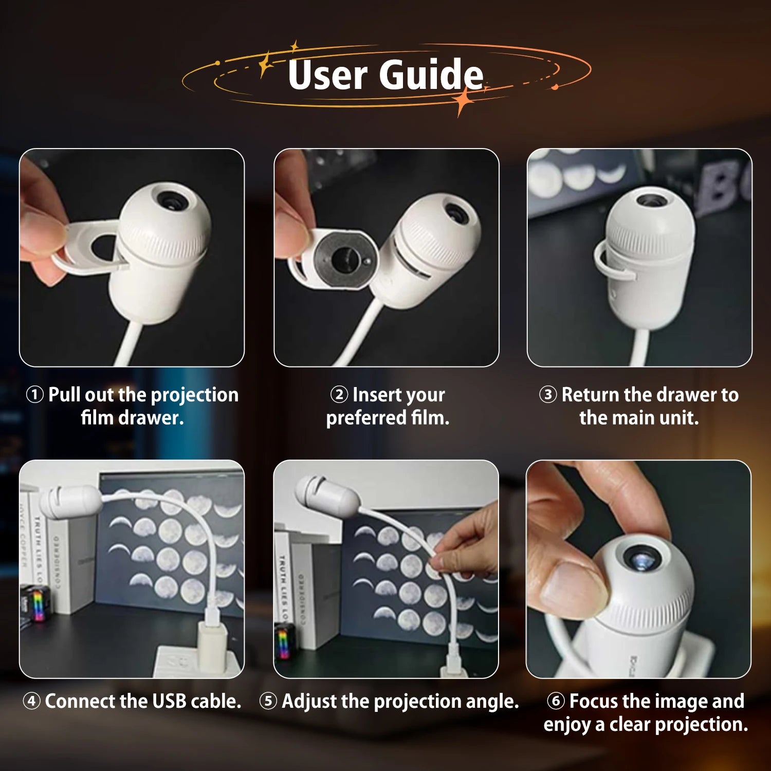 2 in 1 USB Mini Galaxy Star Projector Night Light