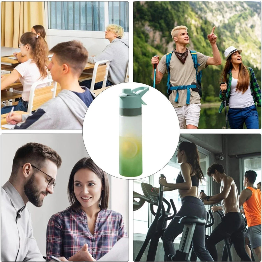 Large Capacity Spray Water Bottle with Straw Gradient Frosted Portable Outdoor Sports Travel Mist Sprayer Reusable Cup