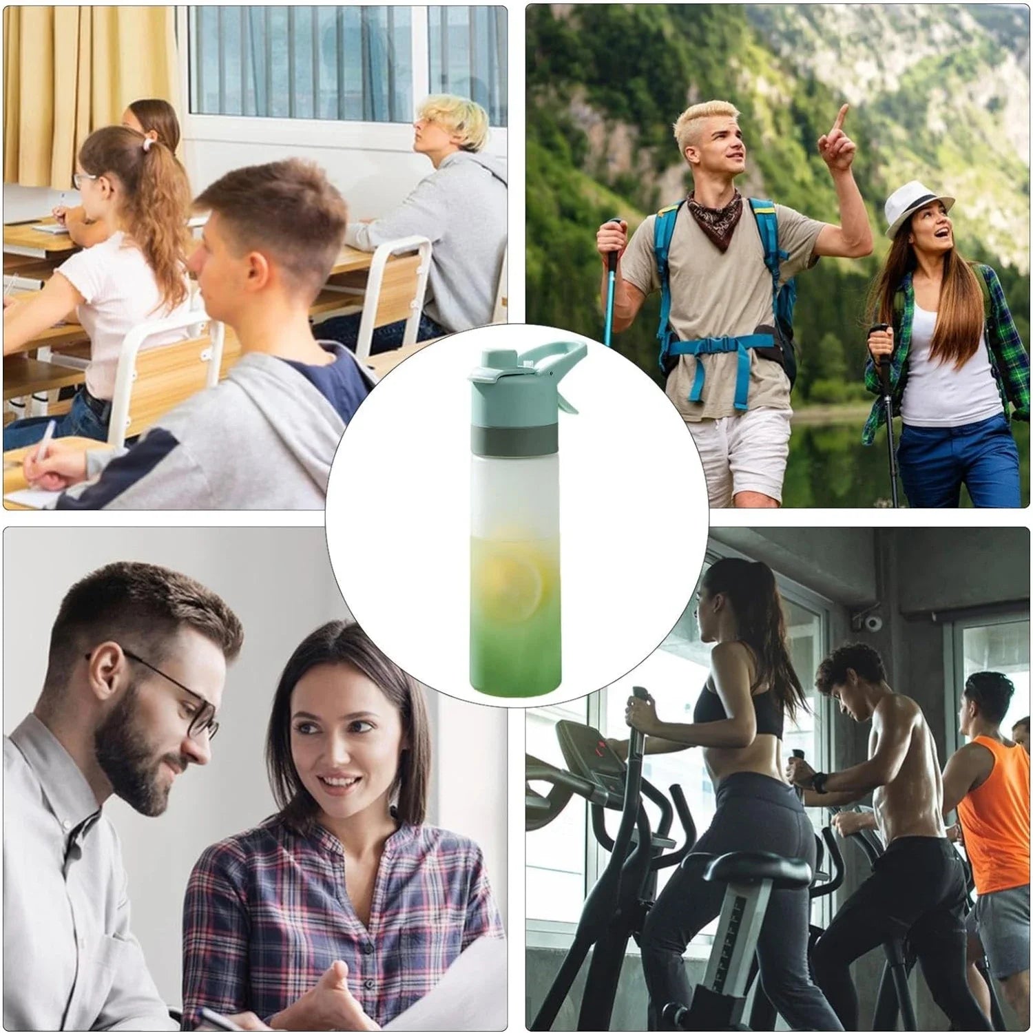 Large Capacity Spray Water Bottle with Straw Gradient Frosted Portable Outdoor Sports Travel Mist Sprayer Reusable Cup