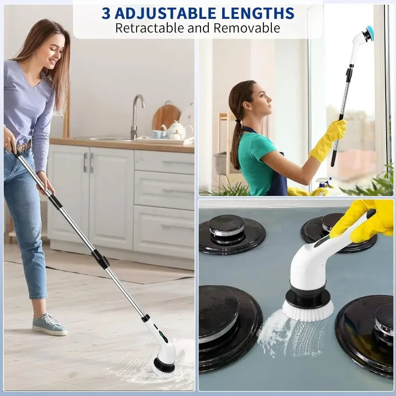 Multi-Function Electric Cleaning Brush – 9 Replacement Heads & Telescopic Rod