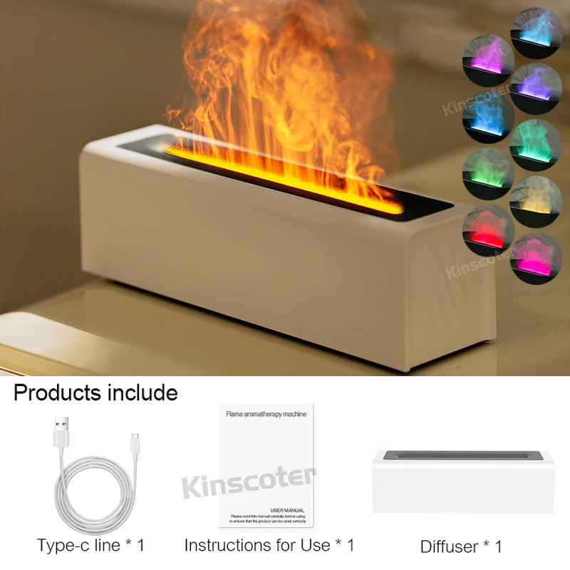 KINSCOTER Flame Essential Oil Aroma Diffuser | Ultrasonic Cool Mist Air Humidifier with RGB Realistic Fire Light