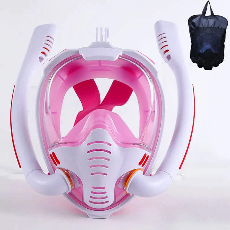 Full Dry Snorkel Mask with Dual Tubes – 180° Panoramic View Anti-Fog Diving Mask 🤿🌊