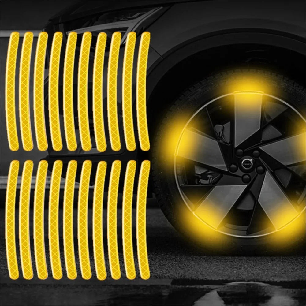 20pcs Car Wheel Hub Reflective Sticker Set | Luminous Tire Rim Safety Strips for Night Driving