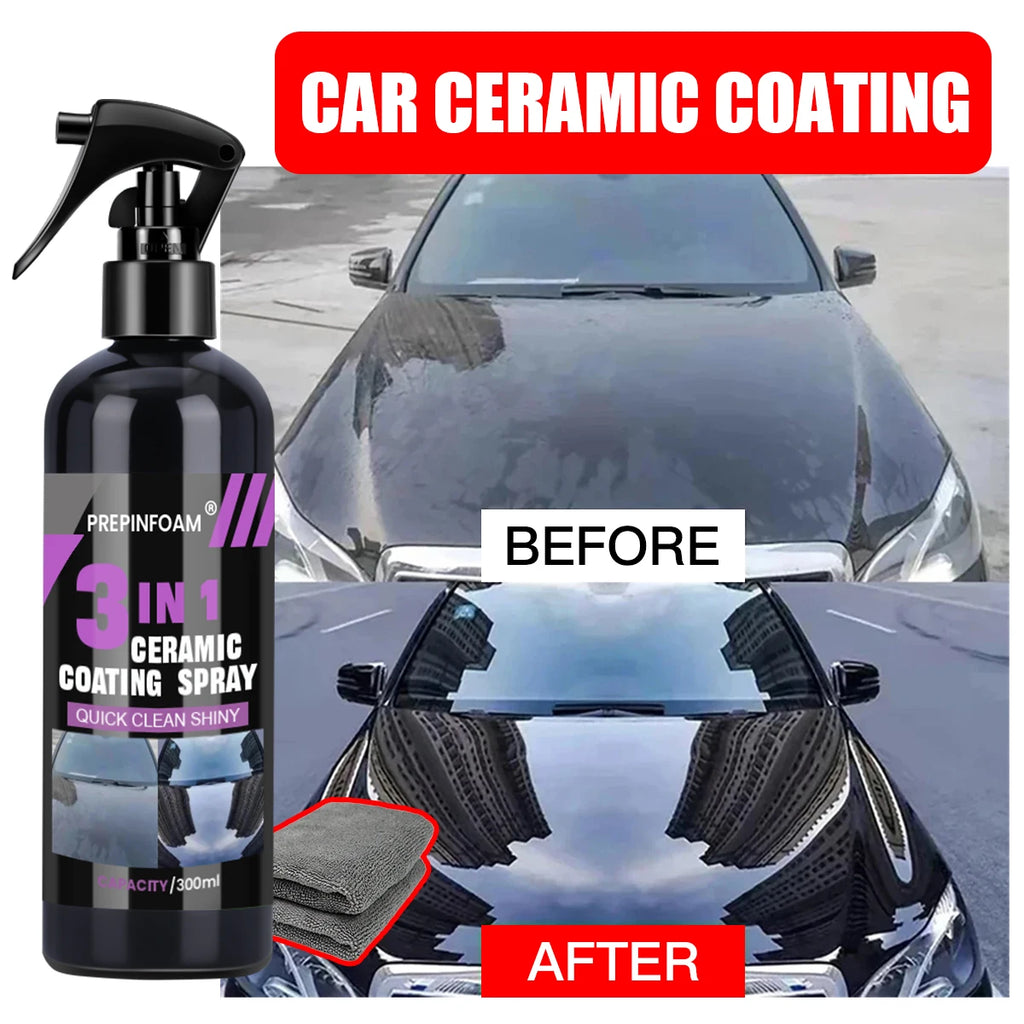3-in-1 Car Ceramic Nano Coating Spray | Hydrophobic Paint Polish & High-Gloss Protection