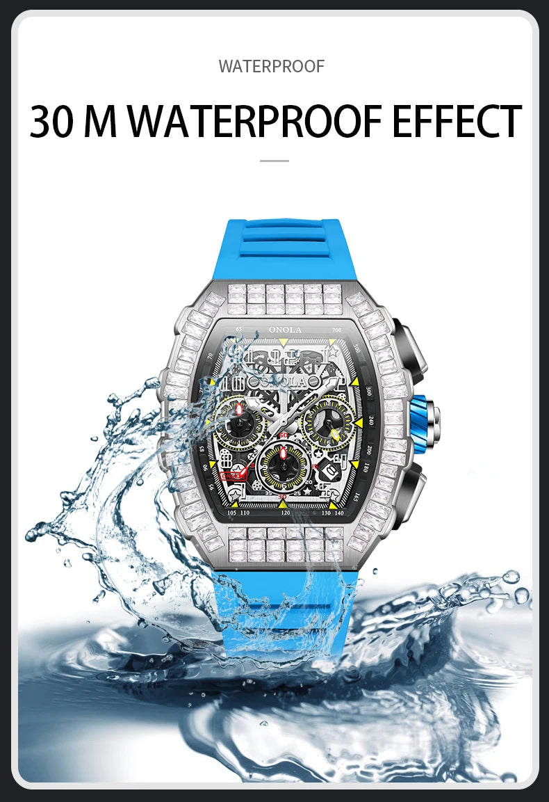 ONOLA Luxury Automatic Men’s Watch | Iced-Out Skeleton Dial Italian Design | Sport & Military Mechanical Wristwatch