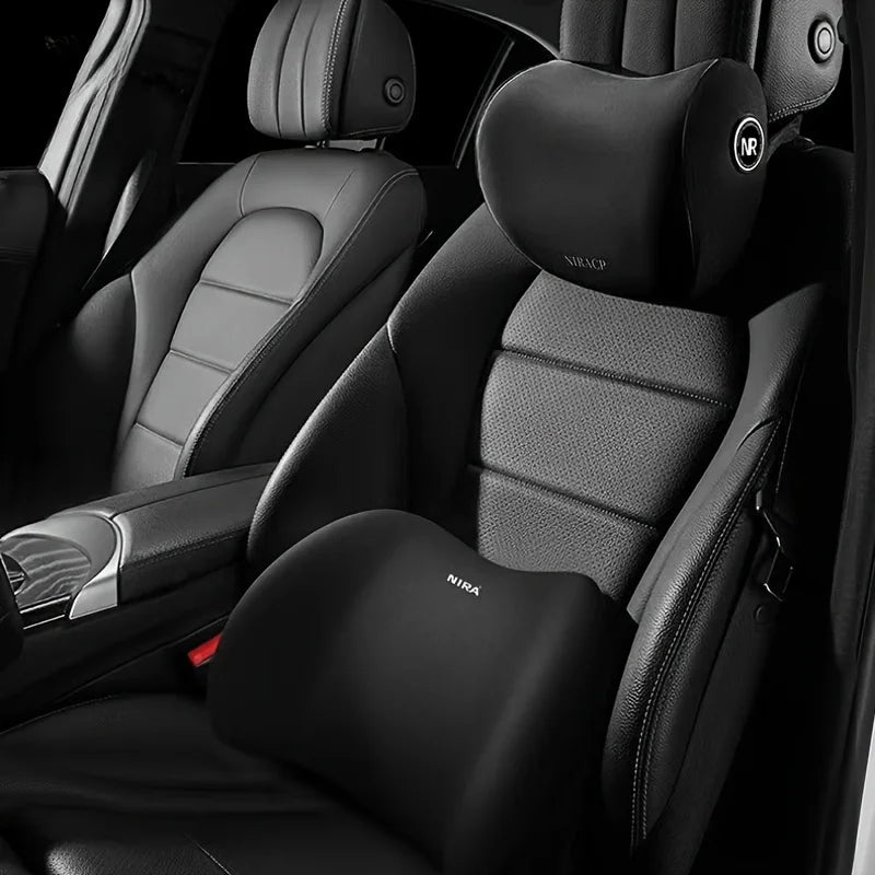 Ergonomic Memory Foam Car Seat Cushion Lumbar Support and Comfort Headrest Set