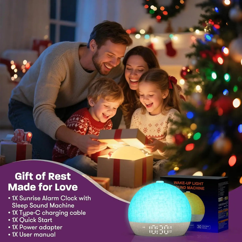 Wake Up Light Sunrise Alarm Clock | White Noise Sound Machine & Dimmable RGB Night Light
