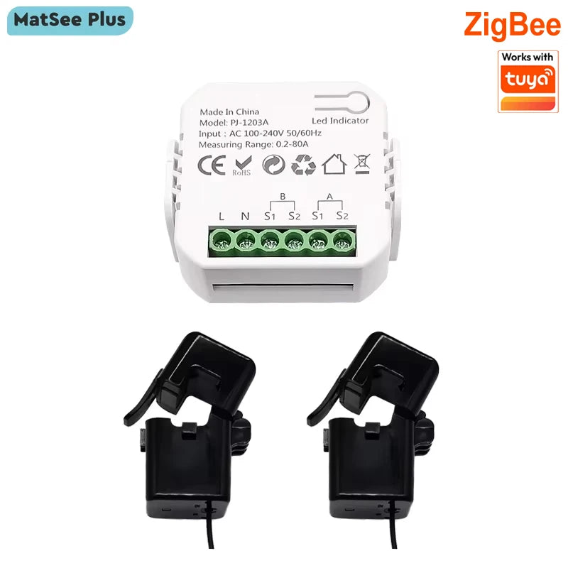 MatSee Plus Smart Life ZigBee Bidirectional Energy Monitor | 1/2 Channel Current Transformer Clamp Power Meter
