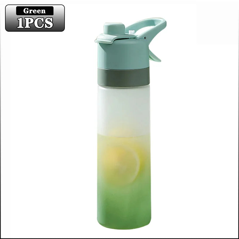 Large Capacity Spray Water Bottle with Straw Gradient Frosted Portable Outdoor Sports Travel Mist Sprayer Reusable Cup
