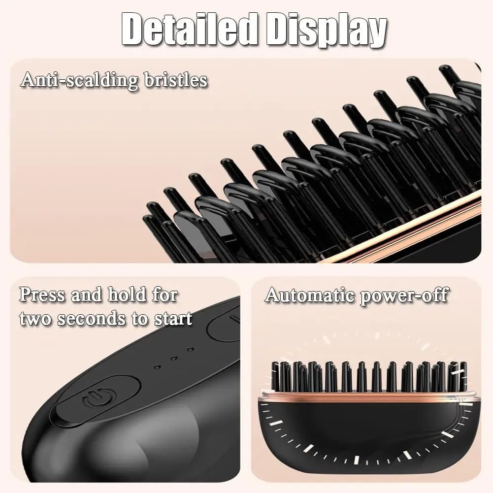 Mini Hair Straightener Brush with 3-Speed Temperature Control