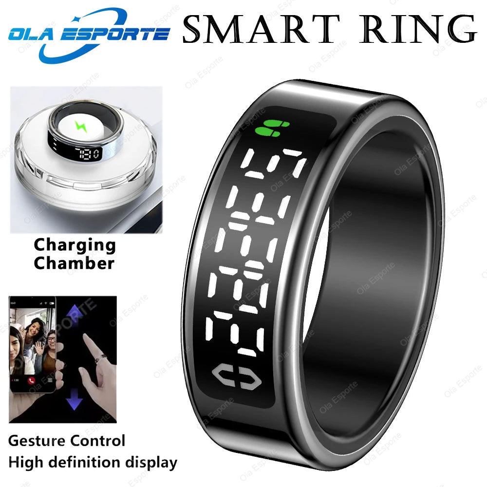 New R12 Wireless Smart Ring for Men & Women | LED Display Screen Health Monitor & 5ATM Waterproof Smartring