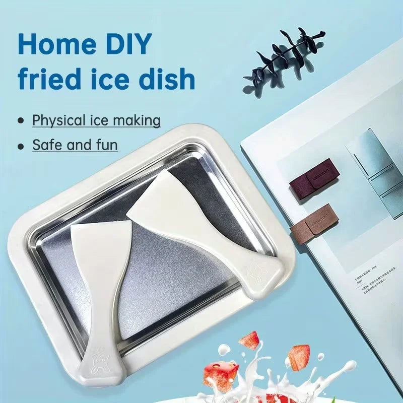 Rolled Ice Cream Maker Stainless Steel Pan with 2 Scrapers