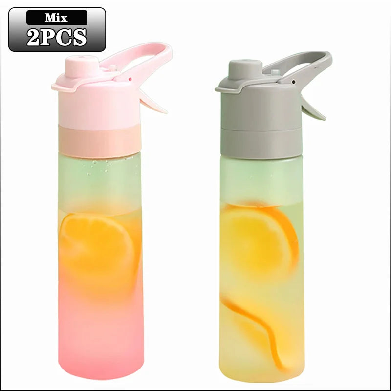 Large Capacity Spray Water Bottle with Straw Gradient Frosted Portable Outdoor Sports Travel Mist Sprayer Reusable Cup