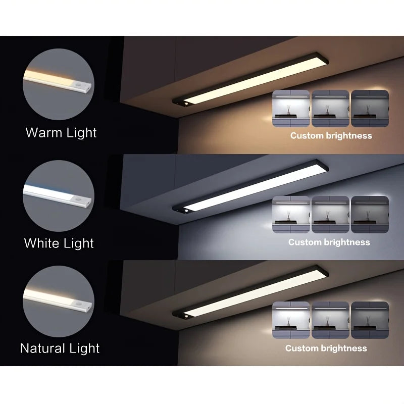 LED Motion Sensor Under-Cabinet Light | Wireless Metal Night Lamp with 3 Color Temperatures & USB Rechargeable Battery for Kitchen, Bedroom & Closets