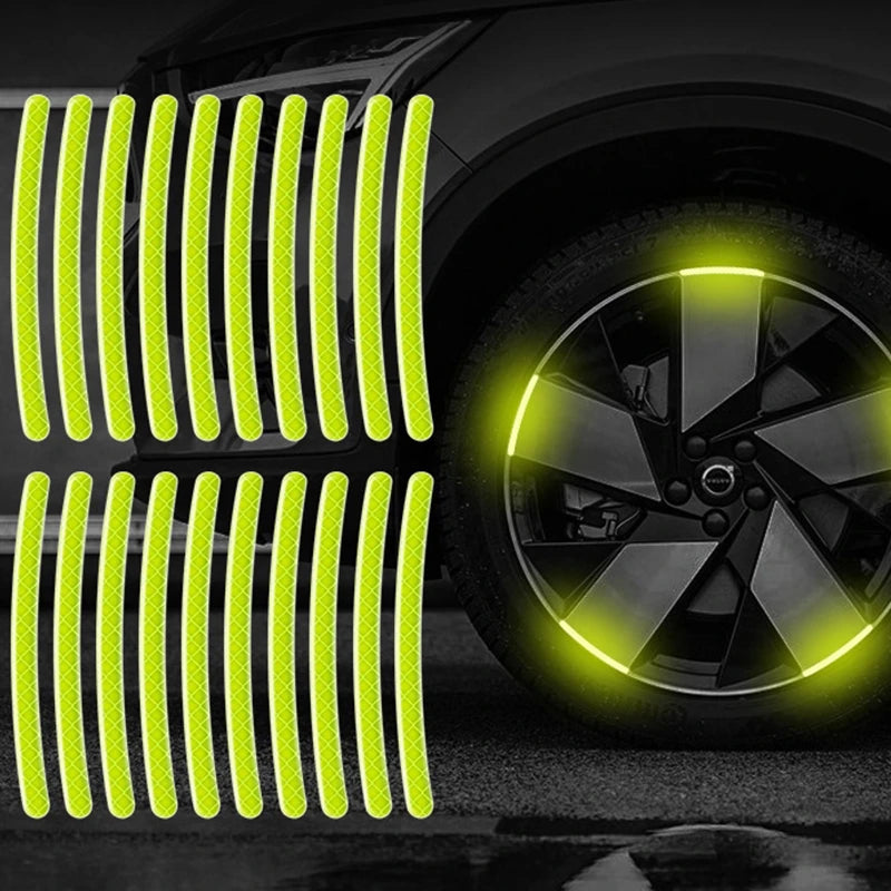 20pcs Car Wheel Hub Reflective Sticker Set | Luminous Tire Rim Safety Strips for Night Driving