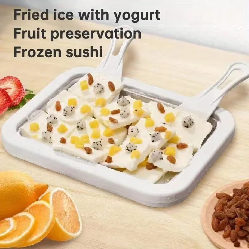 Rolled Ice Cream Maker Stainless Steel Pan with 2 Scrapers