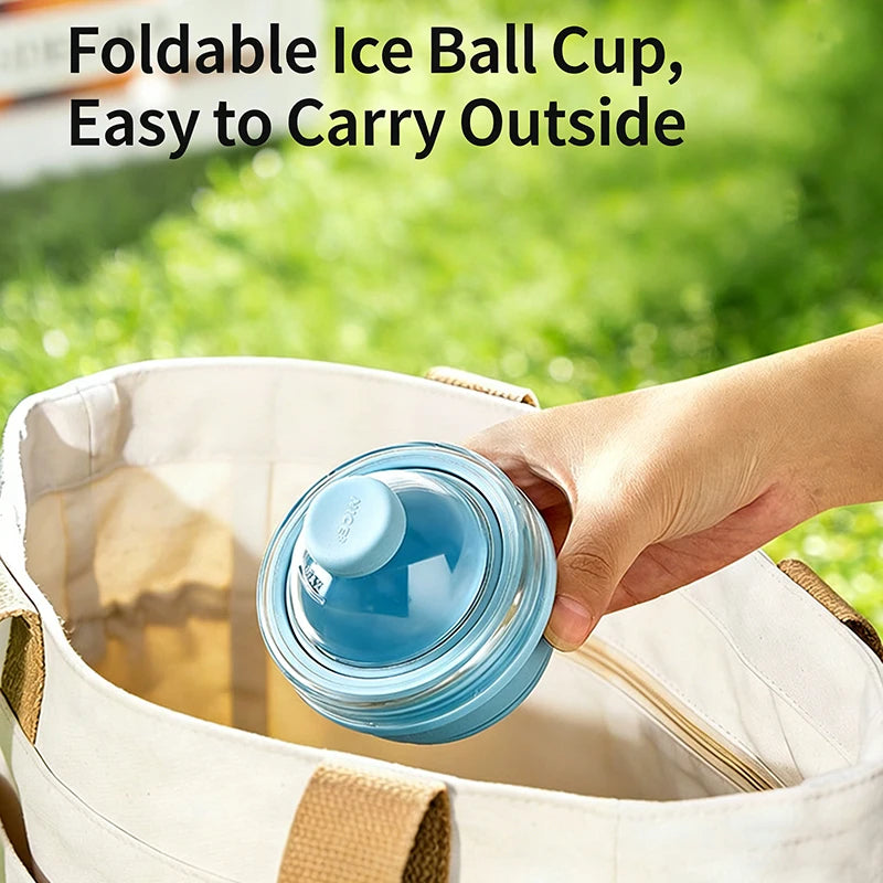 Portable 2-in-1 Folding Silicone Ice Ball Cup | Collapsible Ice Sphere Mold Water Bottle with Straw Lid