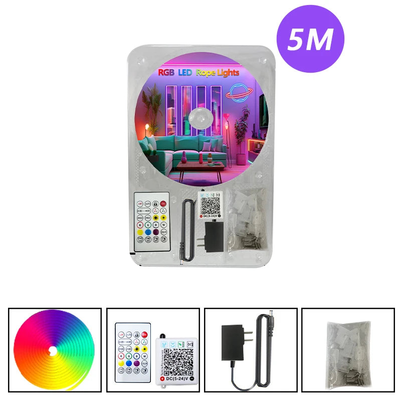 DC24V RGB LED Neon Rope Lights | Flexible Color Changing Music Sync App Control Strip