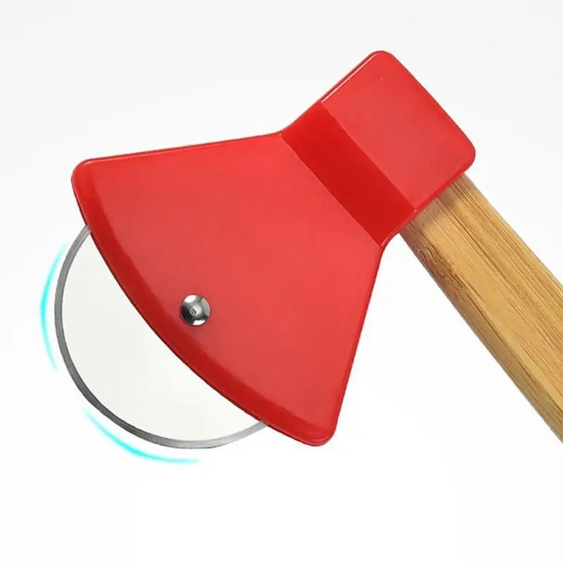 Axe-Shaped Stainless Steel Pizza Cutter Slicer with Bamboo Handle