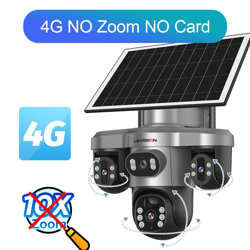 LS VISION 20MP 10X Optical Zoom Three PTZ Lens Solar Security Camera