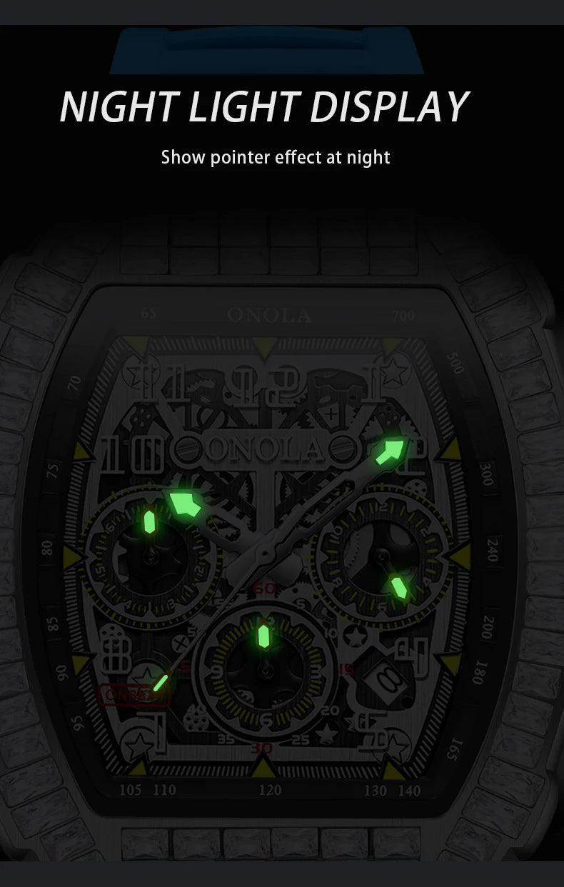 ONOLA Luxury Automatic Men’s Watch | Iced-Out Skeleton Dial Italian Design | Sport & Military Mechanical Wristwatch