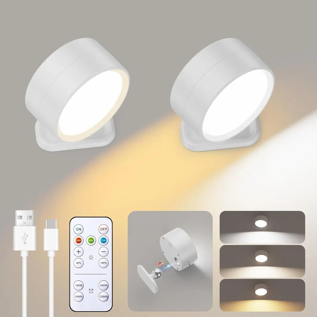 LED Magnetic Wall Sconce Light | Rechargeable Dimmable Wall-Mounted Lamp with Remote & 360° Rotation