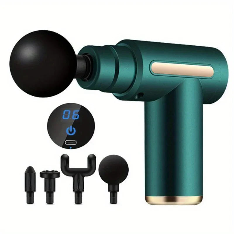 Portable Electric Massage Gun – LED Touch & 4 Interchangeable Heads
