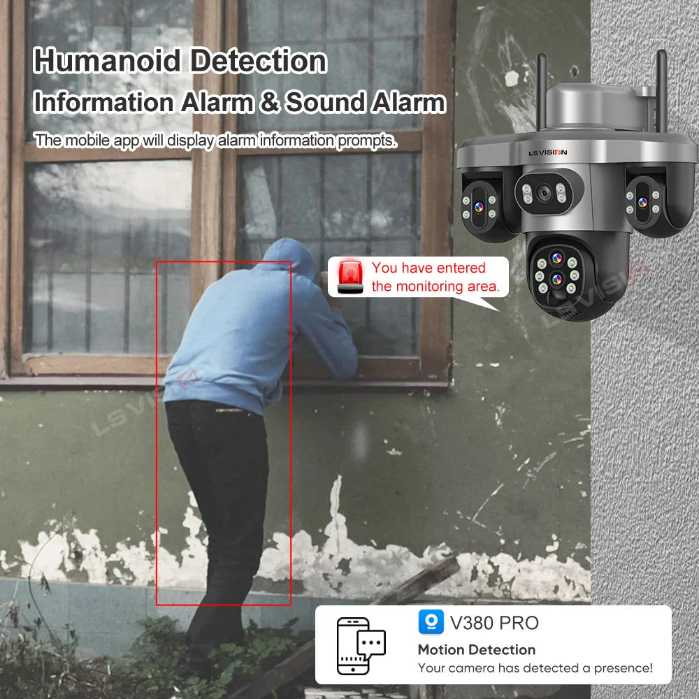 LS VISION 20MP 10X Optical Zoom Three PTZ Lens Solar Security Camera