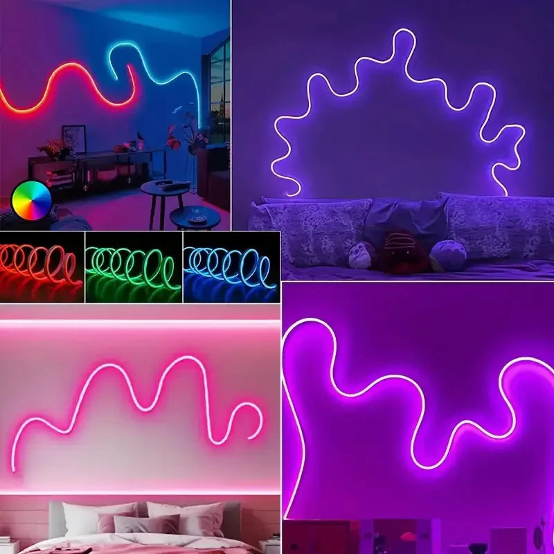 DC24V RGB LED Neon Rope Lights | Flexible Color Changing Music Sync App Control Strip