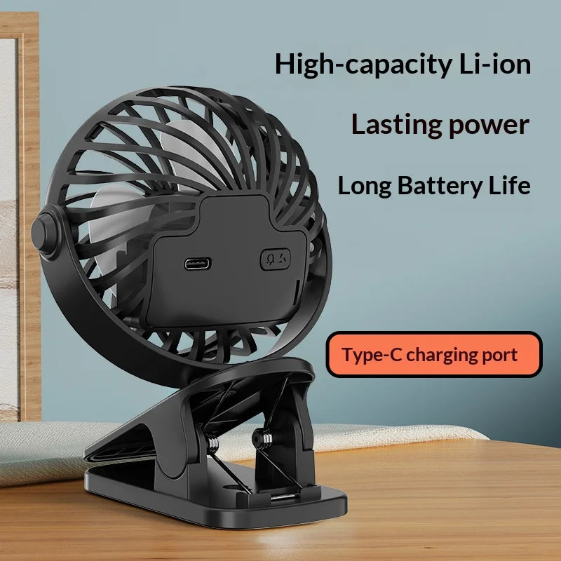 HOMEFISH Portable Clip Fan 720° – Rechargeable, Hanging & Integrated Night Light