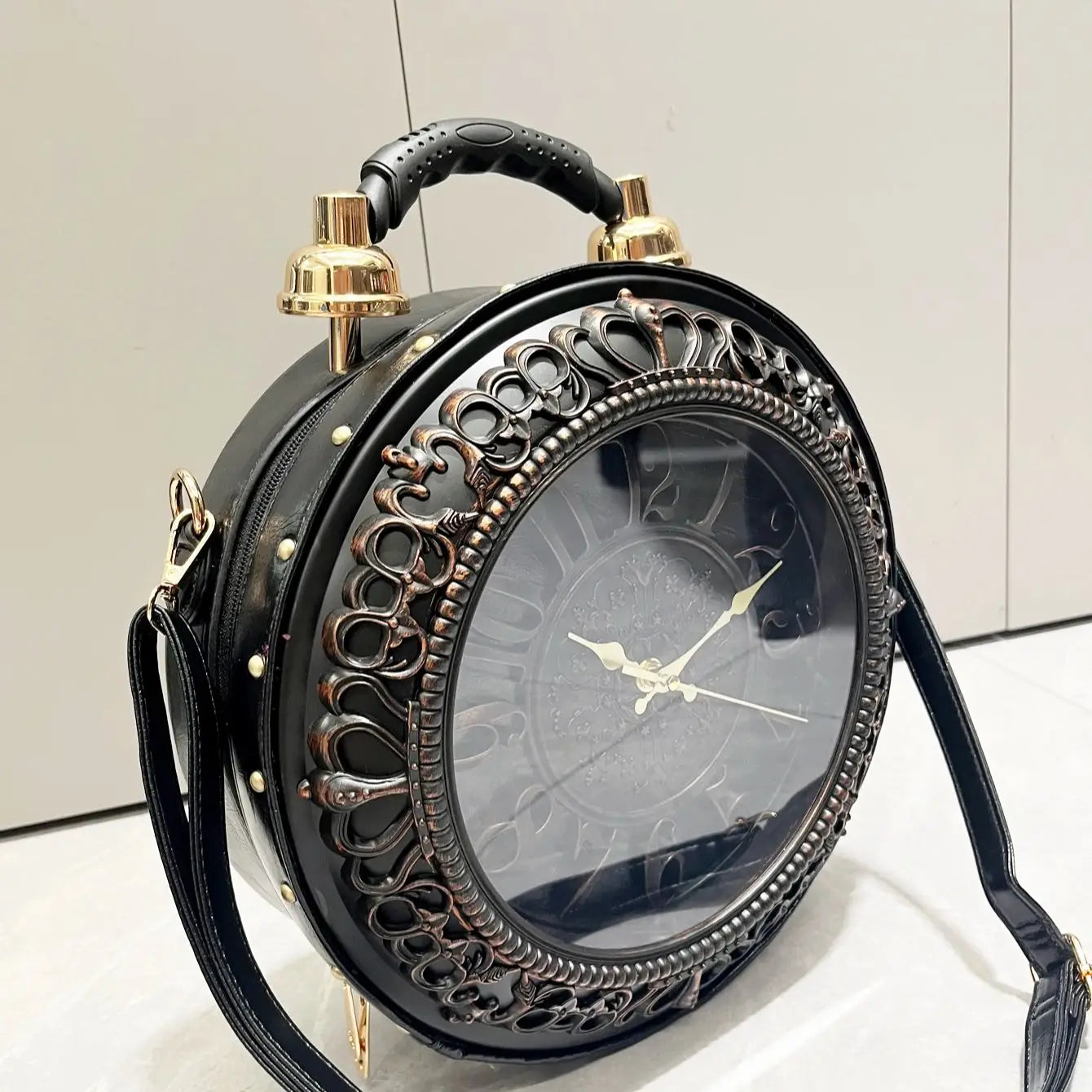 Vintage Clock-Shaped PU Leather Crossbody Handbag