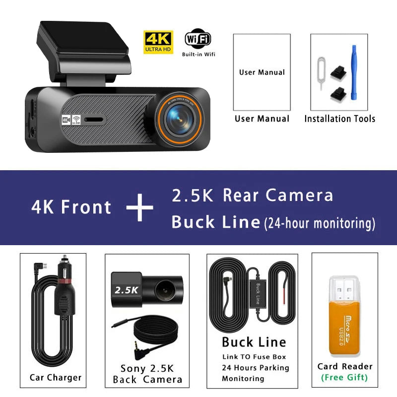 Maxtoss Ultra HD 4K Dual Camera Portable Car DVR | WiFi Dash Cam with ADAS & GPS Tracking