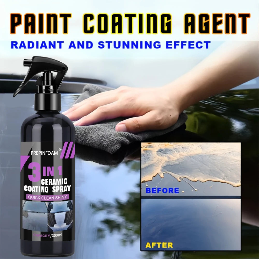 3-in-1 Car Ceramic Nano Coating Spray | Hydrophobic Paint Polish & High-Gloss Protection