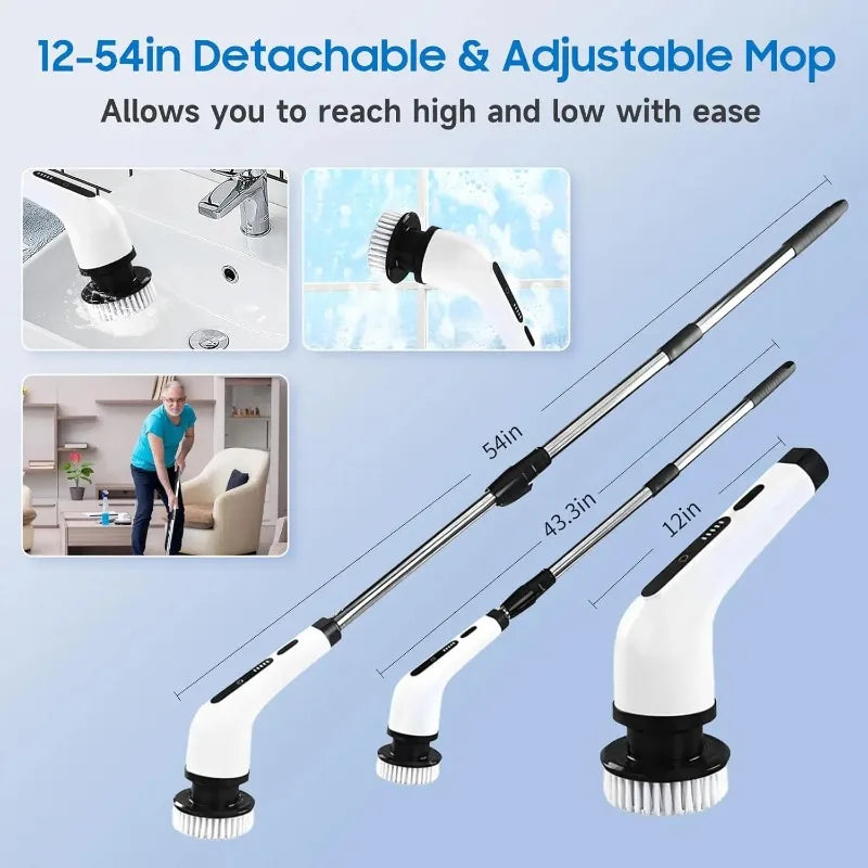 Multi-Function Electric Cleaning Brush – 9 Replacement Heads & Telescopic Rod