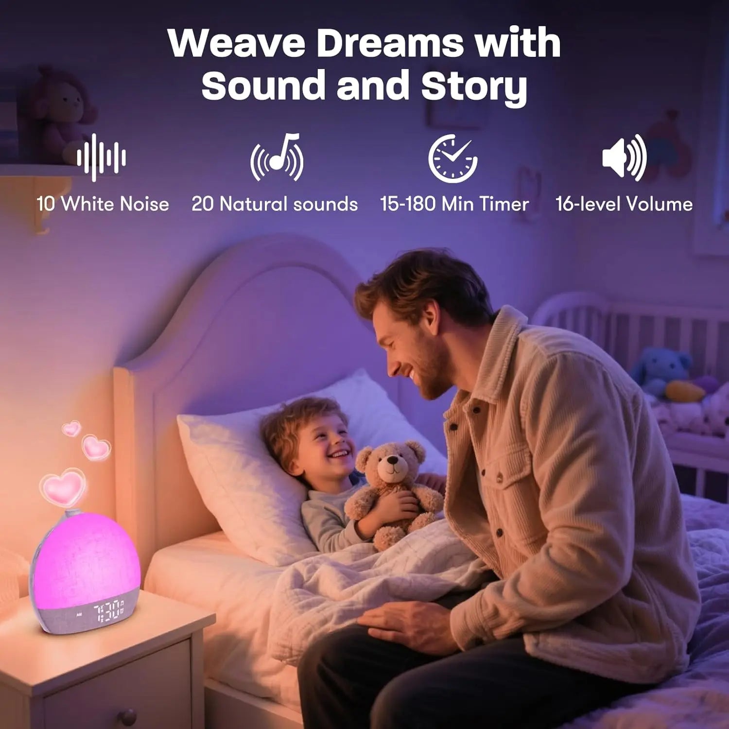 Wake Up Light Sunrise Alarm Clock | White Noise Sound Machine & Dimmable RGB Night Light