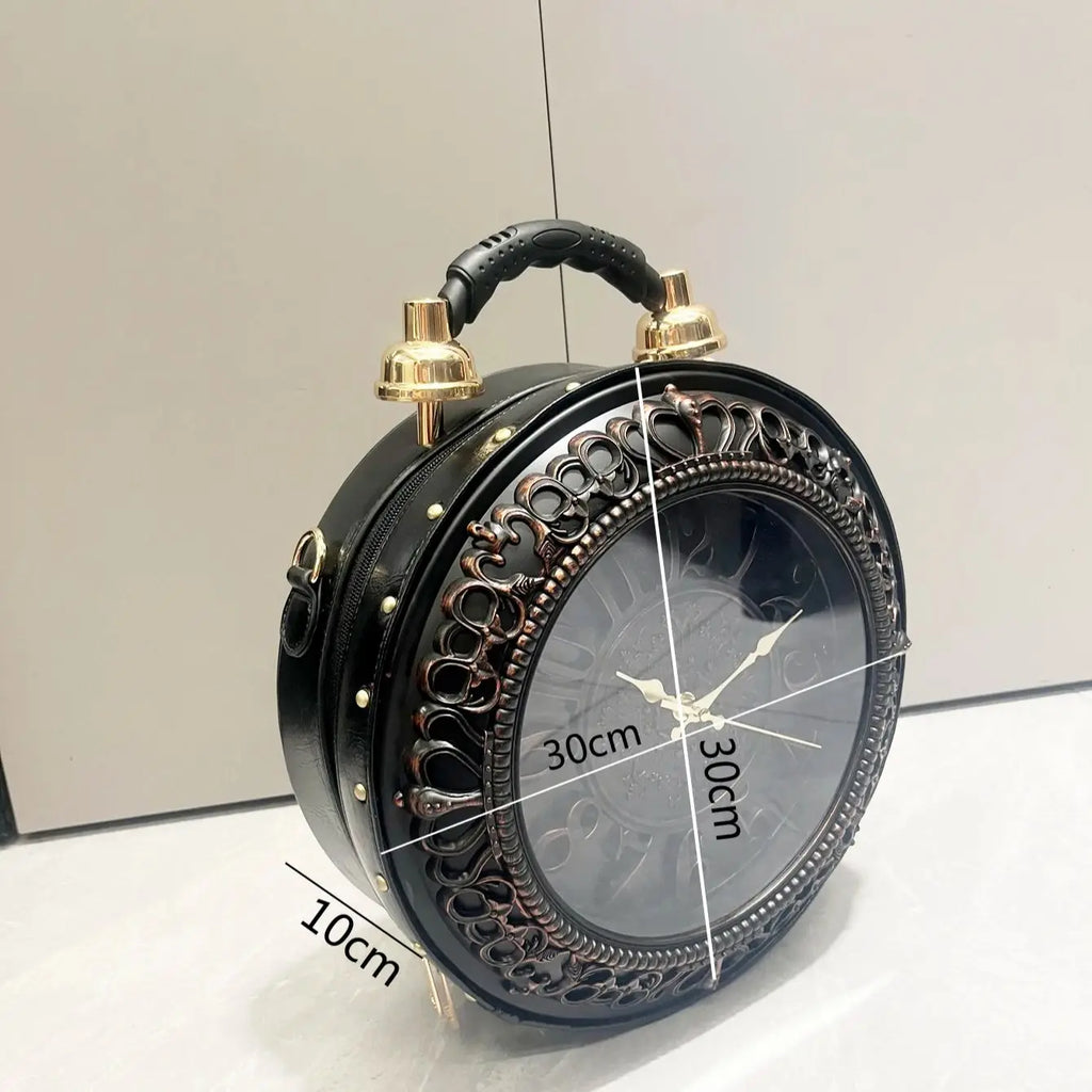 Vintage Clock-Shaped PU Leather Crossbody Handbag
