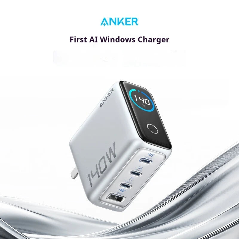 Anker Zolo 140W GaN Fast Charger | Four-Port Wall Adapter with AI Smart Display Screen