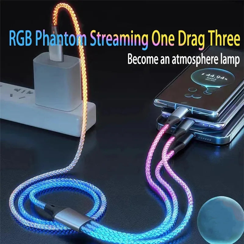 6A Fast Charging RGB Breathing Luminous Gradient Light Data Cable | 66W Type-C Charger Cord