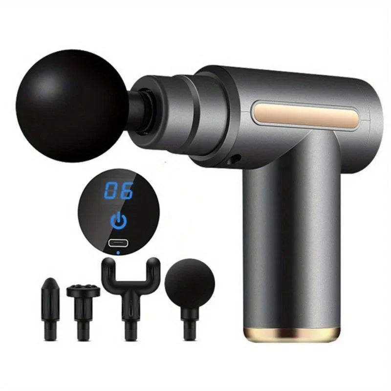Portable Electric Massage Gun – LED Touch & 4 Interchangeable Heads